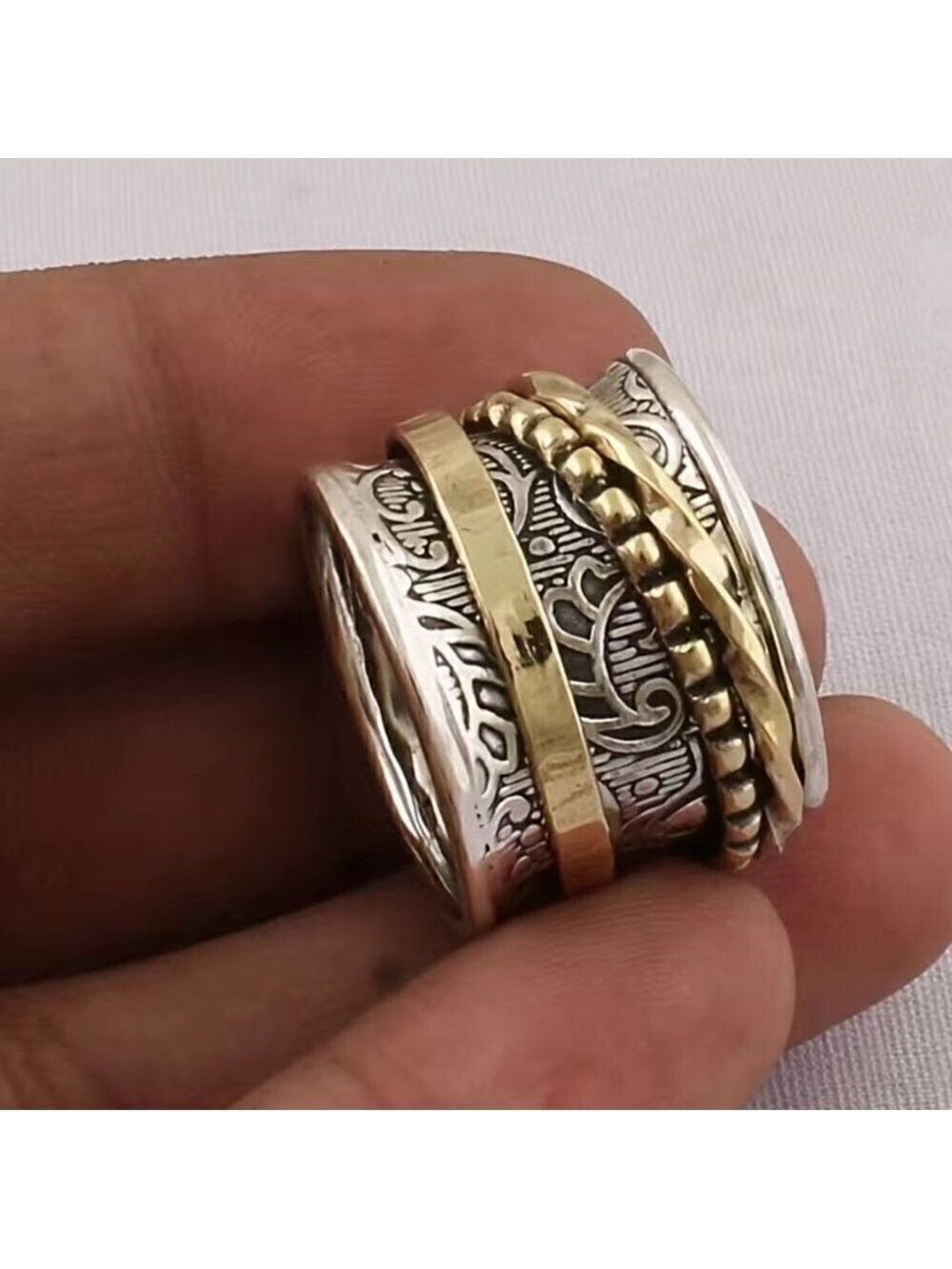 Boho Spinner Ring Two Tone Funky and Chunky #647 - Picture 8 of 11